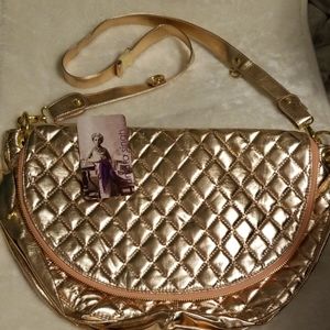 NWT amrita singh Metallic Champagne Messenger Bag